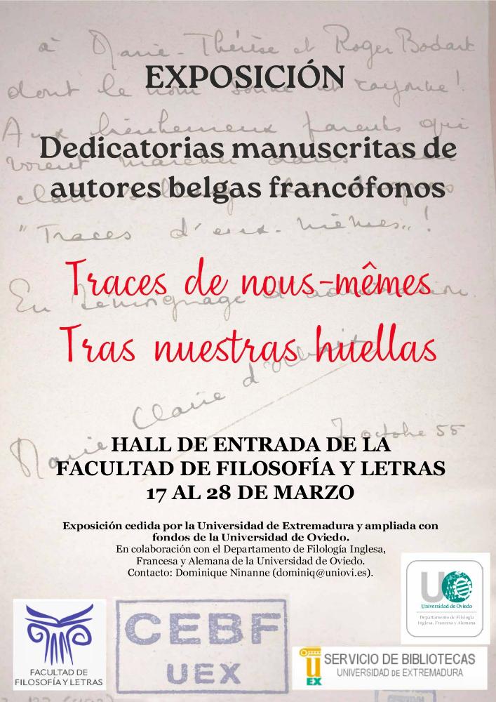 Imagen Exposición “Traces de nous-mêmes. Tras nuestras huellas. Dedicatorias manuscritas de autores belgas francófonos”